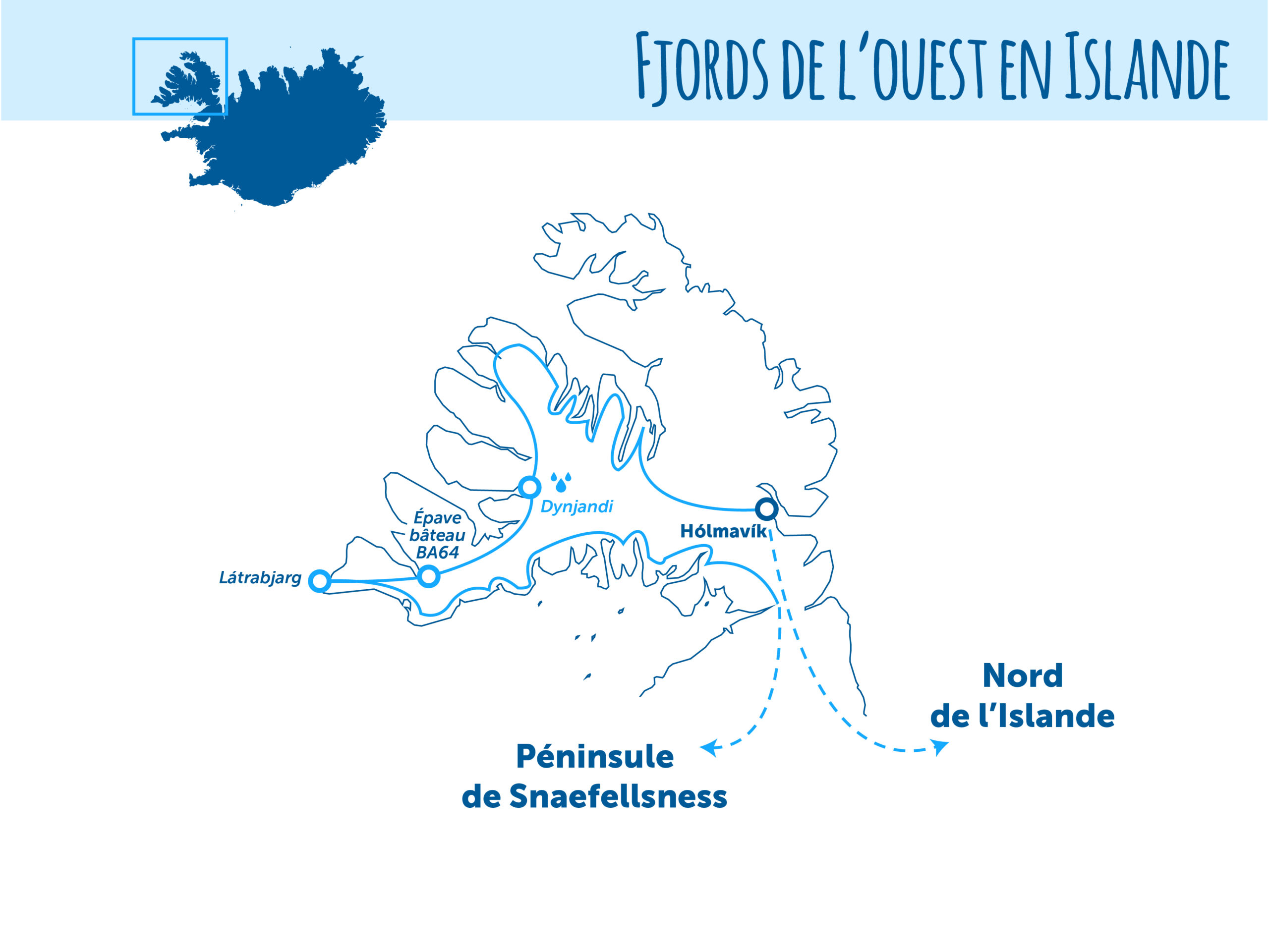 Carte des fjords de l'Ouest en Islande