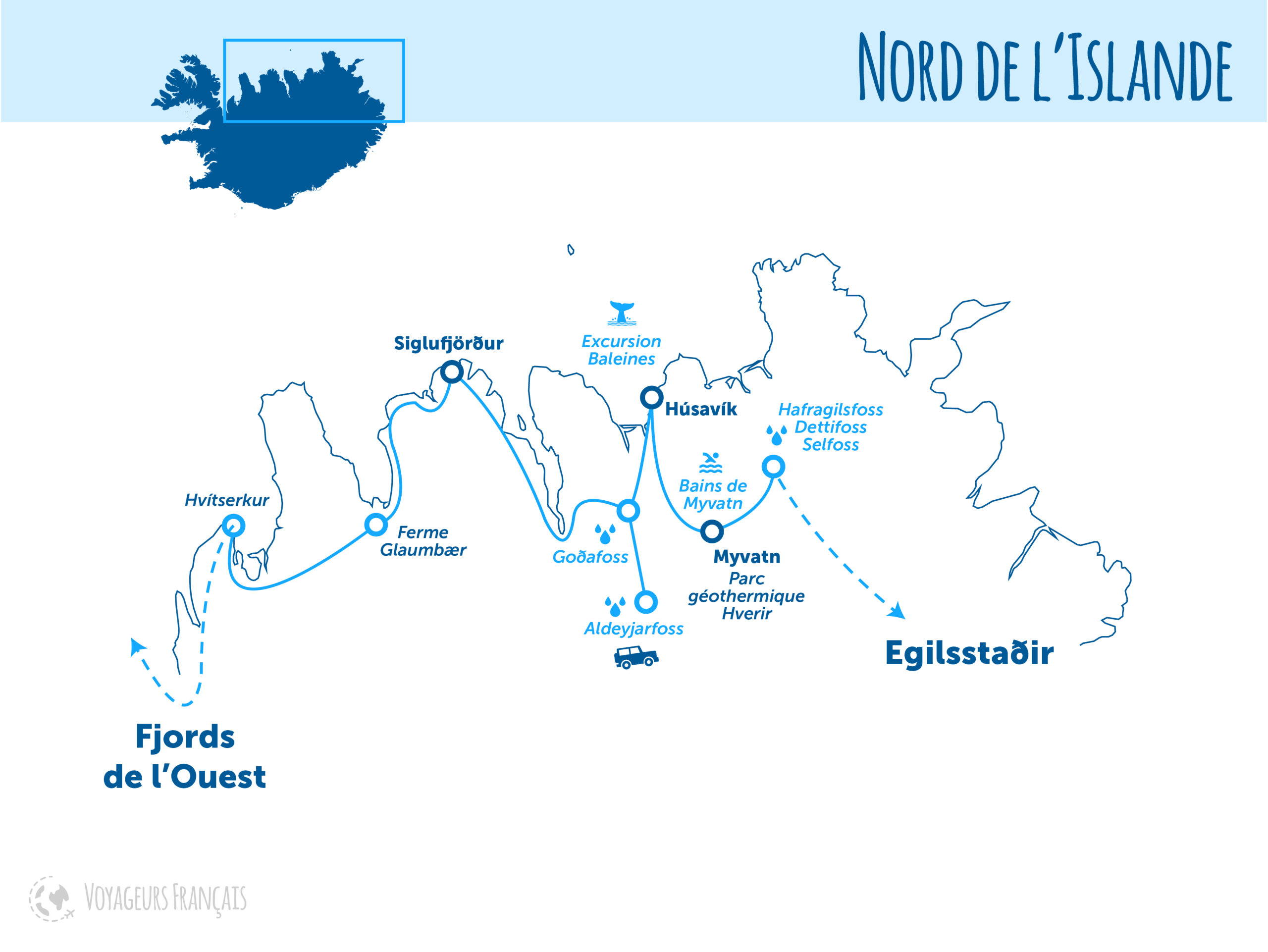 Carte de nos incontournables au Nord de l'Islande