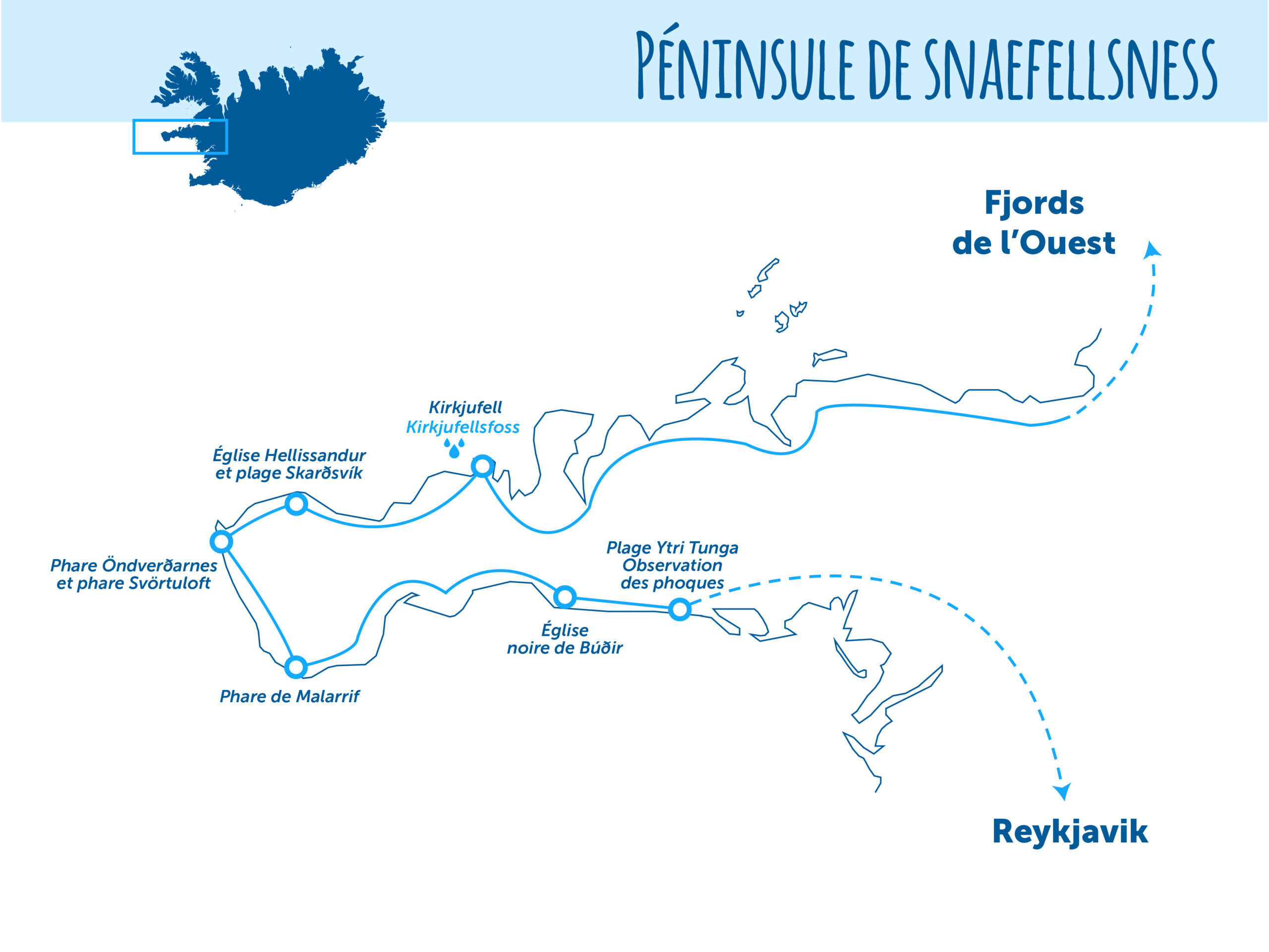 Carte de la péninsule de Snæfellsnes en Islande