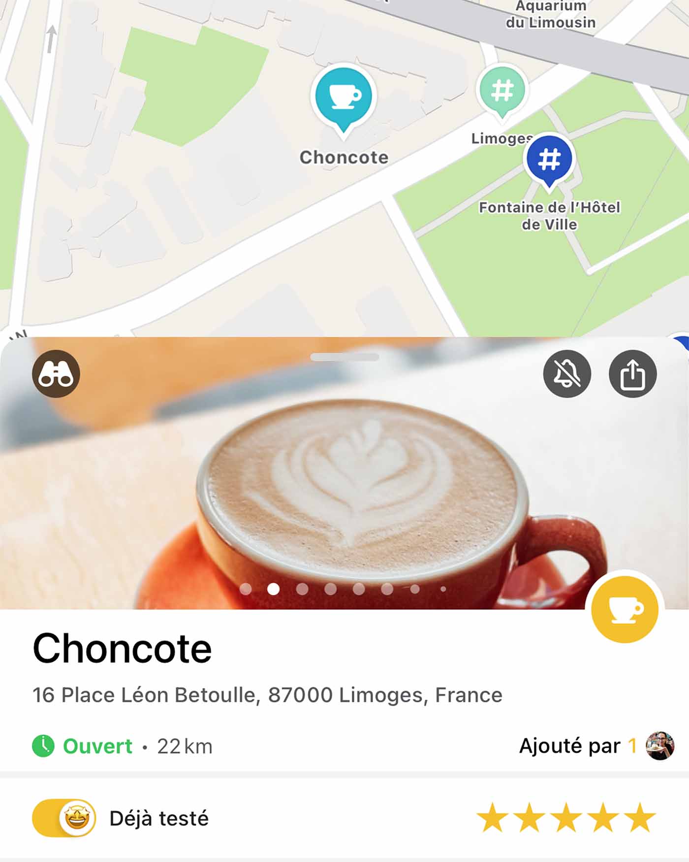 Ouverture de la fiche du café Choncote sur mapstr