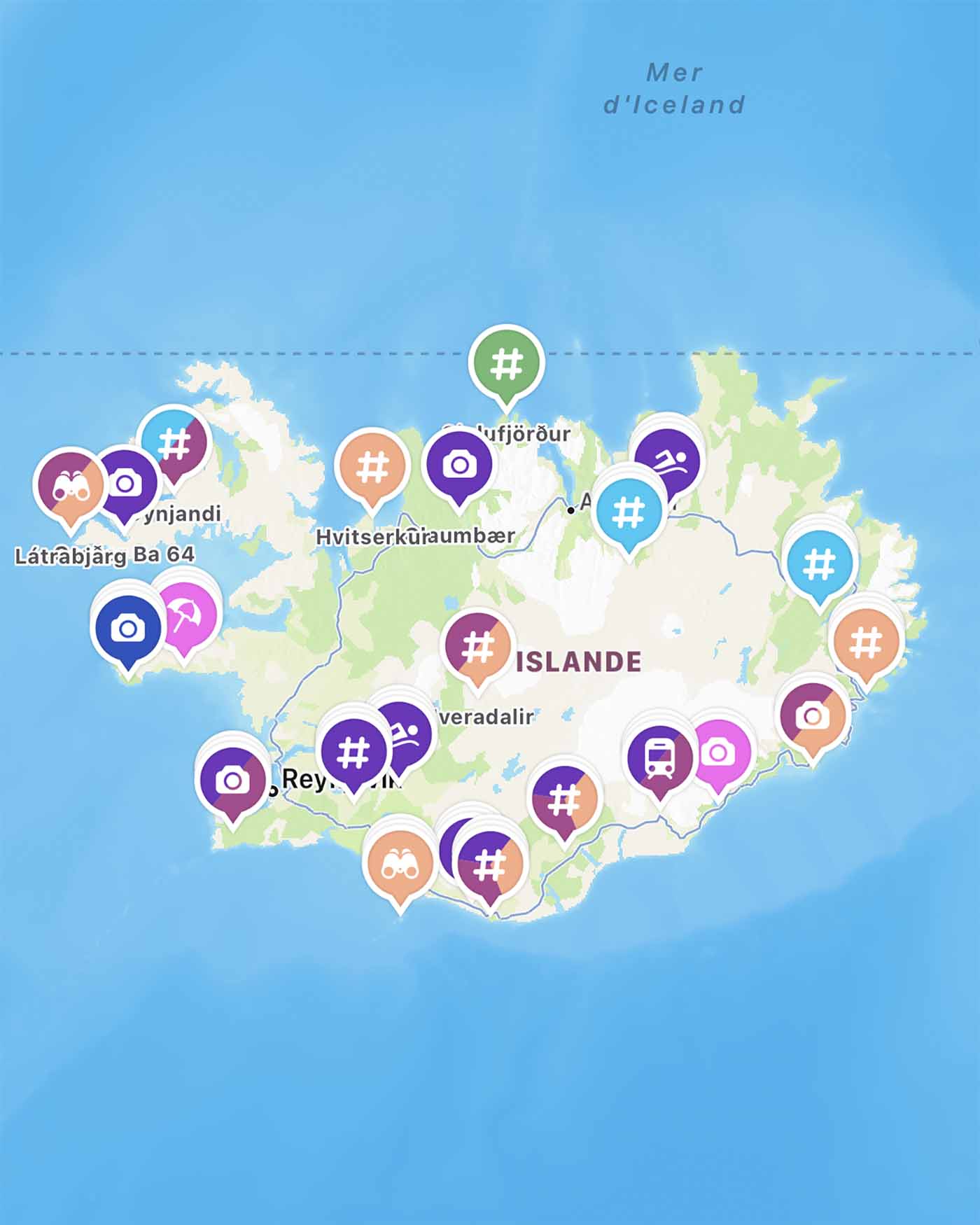 Notre carte de l'Islande