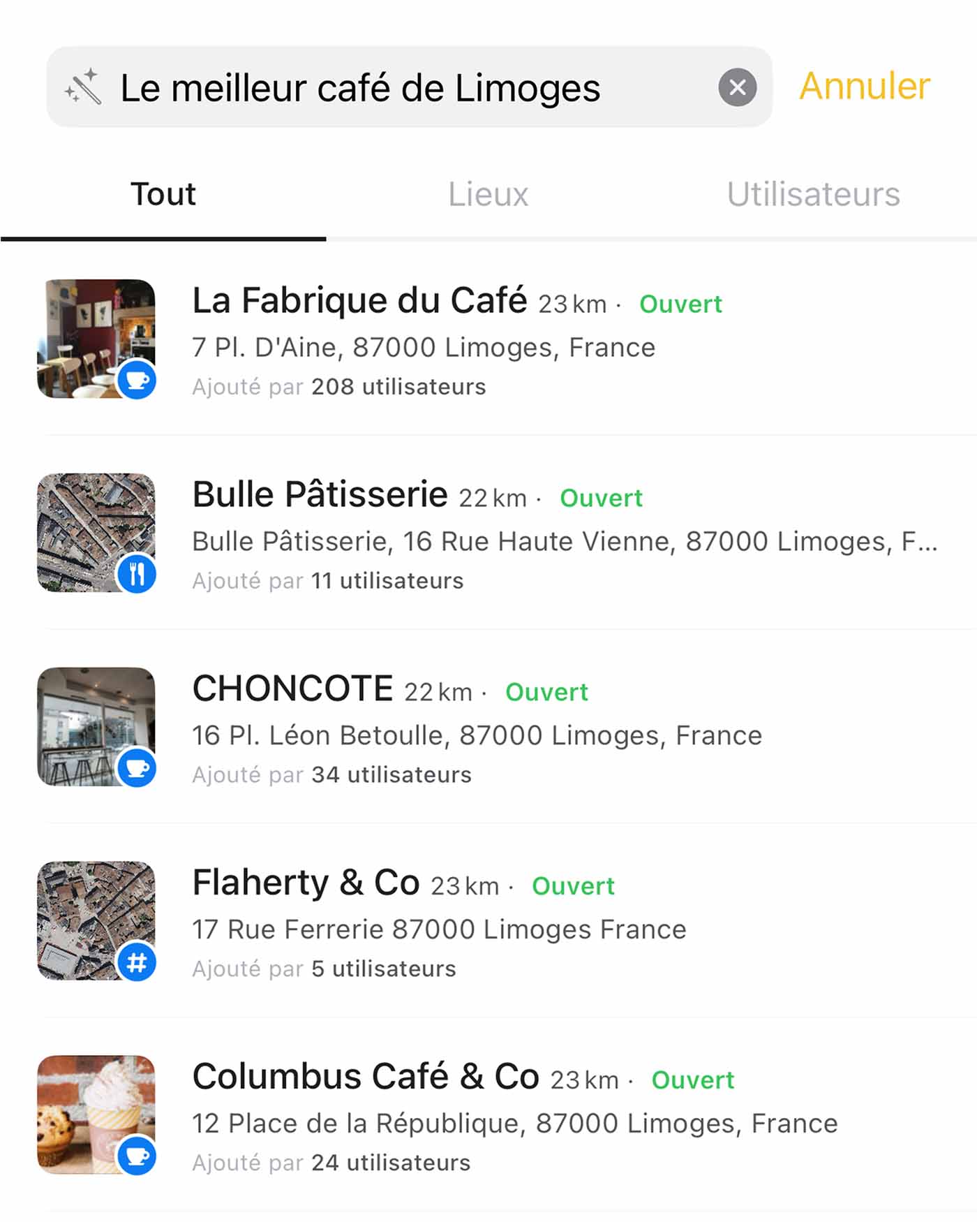 Recherche du meilleur café de Limoges sur mapstr