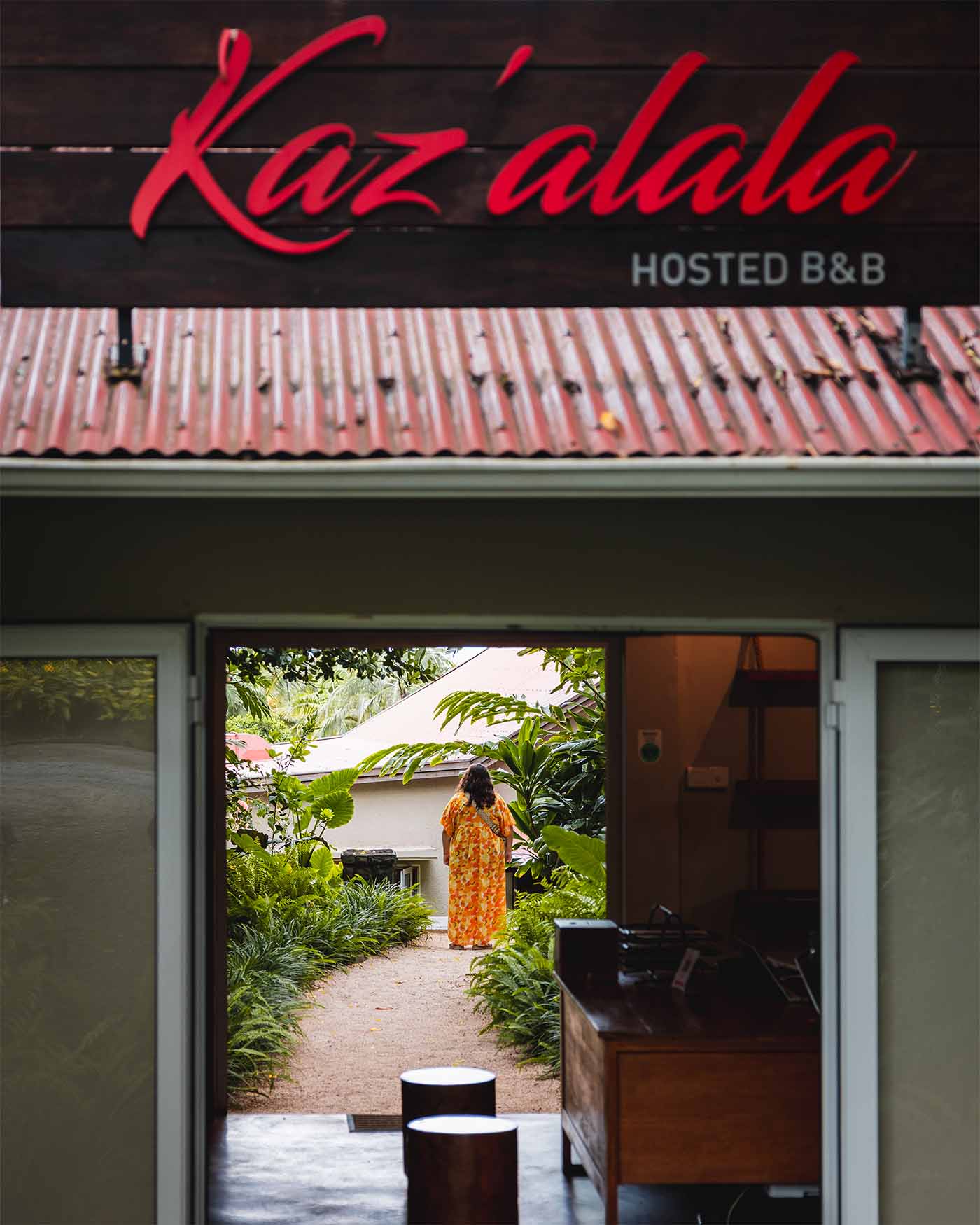 Hôtel Kaz'Alala, l'une de nos adresses préférées à l'Île Maurice. Photo de l'entrée